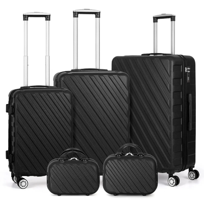 Durable Silent Wheels 5 Piece Luggage Set Hard Shell 12/14/20/24/28"